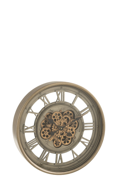 Uhr Römische Ziffern Radar Innenausstattung Metall+Glas Antik Gold/Grau